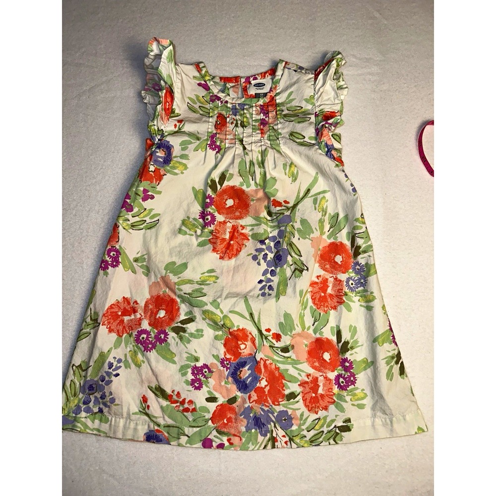 Old Navy Girls 5T Floral A-Line Knee Dress Flutter Sleeve White Ruffle